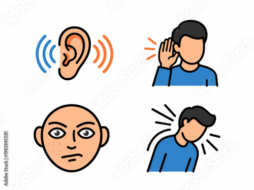 A cartoon illustration of hearing loss and its effects on a person's daily life.