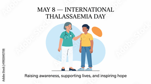 International Thalassaemia Day with healthcare support and patient awareness, blood disorder care and community solidarity concept, modern flat vector illustration