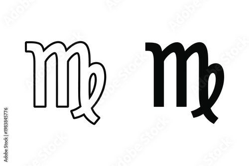 Virgo Zodiac Sign Symbol Outline and Solid Black Flat Design Vector Illustration