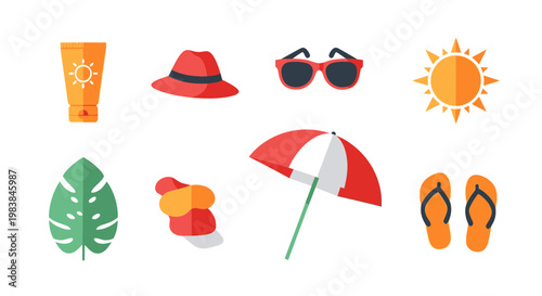 Summer Sun Safety Essentials Set with Sunscreen Hat Sunglasses and Beach Umbrella