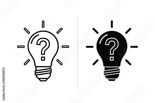 Lightbulb with question mark symbol, concept of idea, problem solving, and confusion, line art and solid fill vector illustration