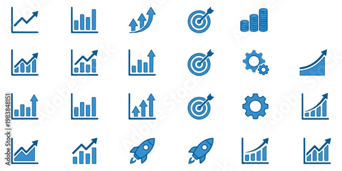 Business growth and finance icons with graphs, Charts, And targets