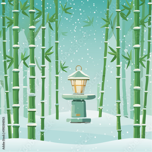 Snowy Japanese Stone Lantern Decoration.