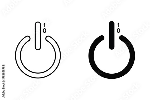 Quadro su tela Power Button Icon with Binary Code 0 and 1, On/Off Switch Symbol, Flat Design Ve