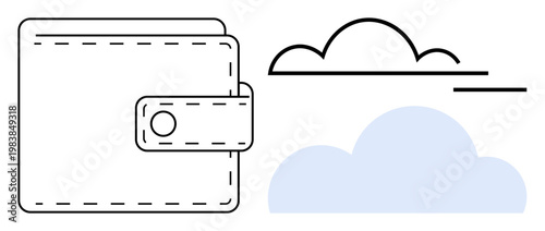 Financial technology, online payment, data storage, cloud computing, digital security, remote connectivity. A wallet with cloud . Financial technology and online payment innovation