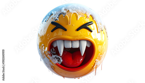 3D Vampire Emoji with Snow Accents and Dripping Red Accents