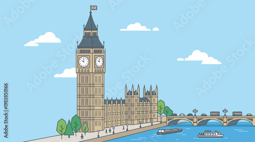 Big Ben Tower London Landmark Architecture Vector Illustration