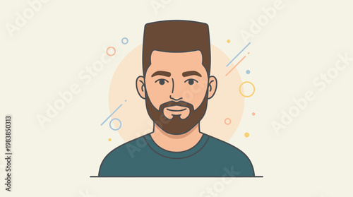Flat Top Haircut Man Portrait Simple Character Vector Illustration
