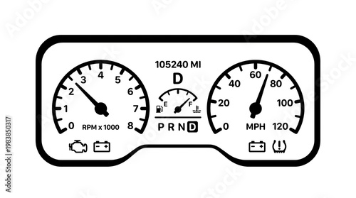 Car dashboard speedometer illustration.
