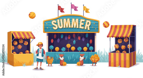 Colorful Summer Carnival Game Stalls.