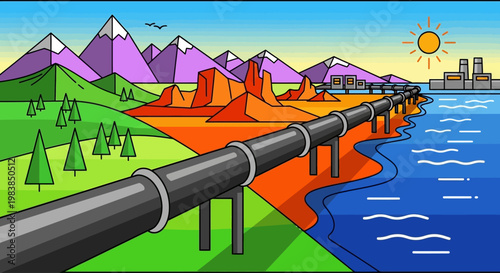 Large Industrial Pipeline Across Water.