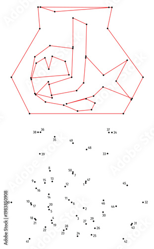A scuba diver fish in an aquarium. Connect the dots educational drawing game. Dot to dot by numbers puzzle. Google Font Fira Sans Condensed.