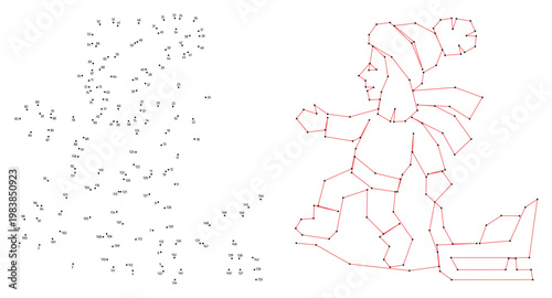A girl with a sledge. Connect the dots educational drawing game. Dot to dot by numbers puzzle. Google Font Fira Sans Condensed.