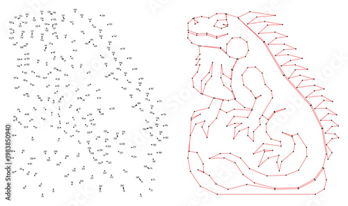 An iguana sits on a rock. Connect the dots educational drawing game. Dot to dot by numbers puzzle. Google Font Fira Sans Condensed.