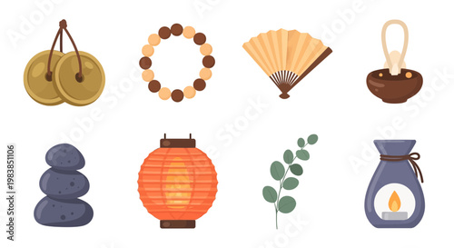 Spa and Relaxation Accessories Set with Stones Lantern and Candle