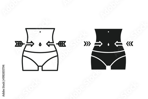Slim waistline body silhouette icon set, weight loss and dieting vector illustration