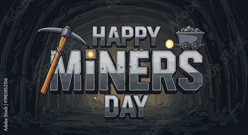 Happy Miners Day illustration in a mine