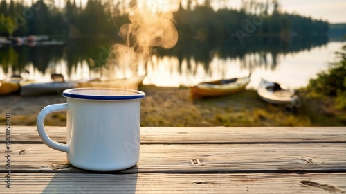 Serene Morning by the Lake with Mug