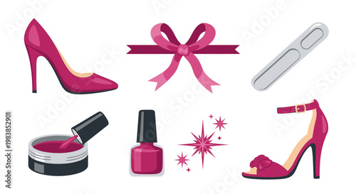 Collection of Woman Accessories and Beauty Tools for Fashion and Grooming