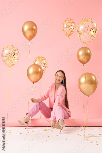 Happy young woman with air ...