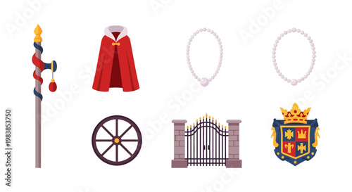 Traditional Catalan Symbols Collection with Candle, Cloak, and Heraldic Crest