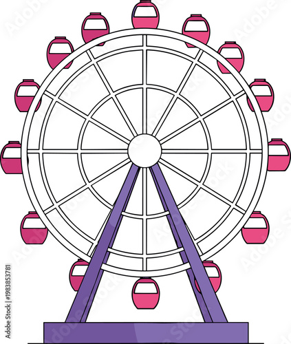 Φωτογραφία Colorful Ferris Wheel with Pink Gondolas for Amusement Park and Funfair Illustra