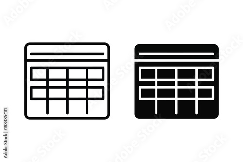 Two calendar icons, one outlined and one solid black, representing scheduling or planning vector illustration