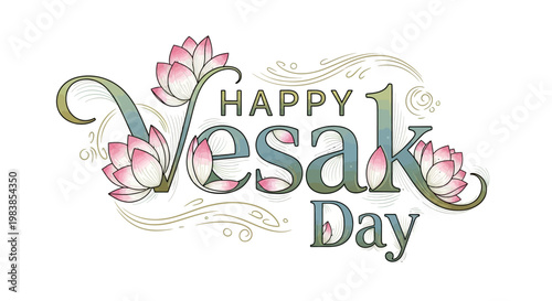 Happy Vesak Day greeting with elegant lotus flowers