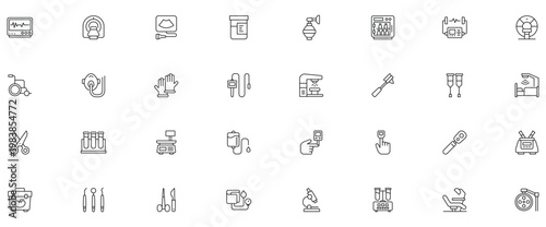 Medical equipment icon set. Editable stroke. Vector illustration