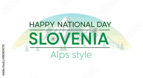 Slovenia national day greeting card with alpine mountain landscape and edelweiss flowers