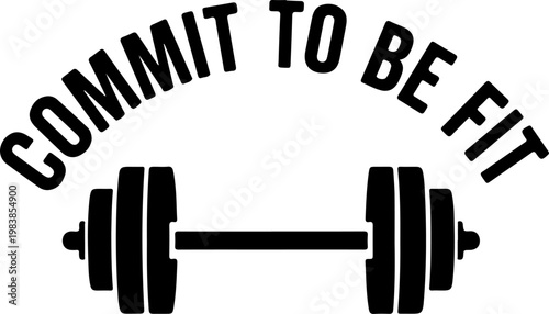 Fitness motivation, gym quote, dumbbell icon, workout phrase, black vector graphic