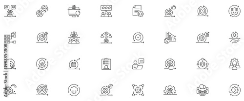 Minimalist Agile outine icons set with editable stroke. featuring icons of various software development, plan, testing, process, scrum and more. thin linear illustration.