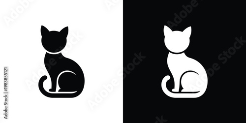 Black and white of a sitting cat and rabbit minimalist