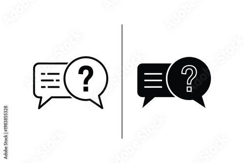 Speech bubble with question mark in light and dark mode vector illustration