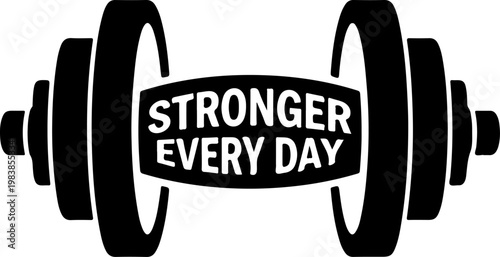 Motivational fitness quote, stronger every day, gym typography, vector workout phrase, black and white illustration
