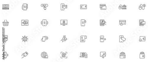 Online payment icon set. Editable line icons.