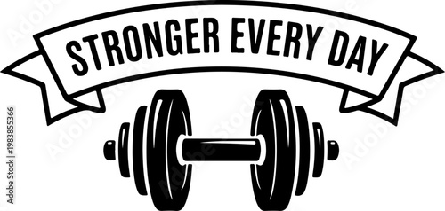 Fitness motivation, stronger everyday, gym vector, dumbbell icon, workout quote