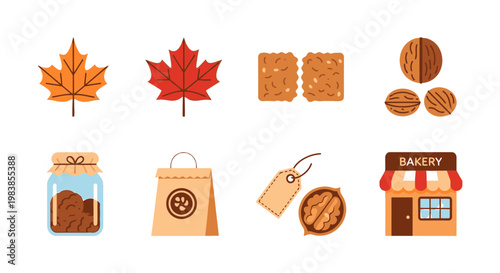 Autumn Maple Leaves and Bakery Items Flat Lay