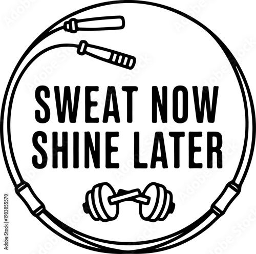 Fitness motivation quote, gym typography, workout vector illustration, jump rope and dumbbell graphics