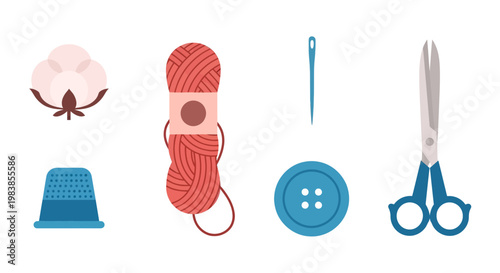 Essential Sewing Kit with Cotton Ball, Yarn, Needle, Button, and Scissors