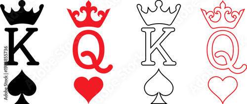 Playing Card King and Queen Symbol Icon Set Vector