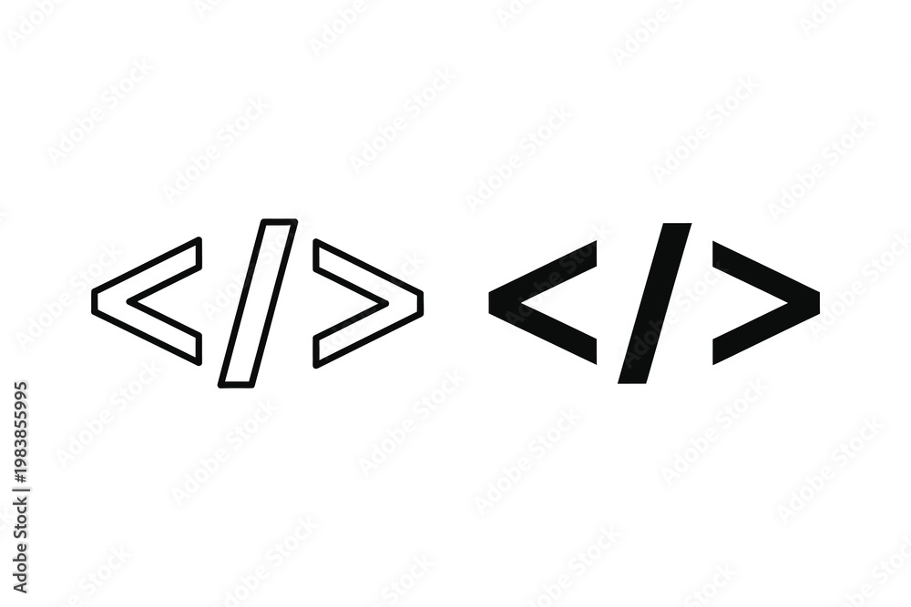 Obraz premium Coding symbols angle brackets slash outline and filled flat design vector illustration