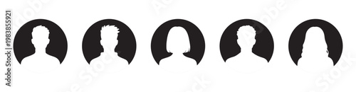 Silhouette profile icons of a man and woman simple vector avatar placeholders isolated on white background