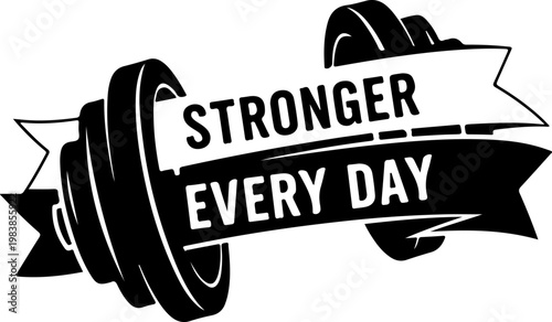 Fitness motivation, gym typography, stronger every day, black vector graphic, weightlifting design, motivational quote