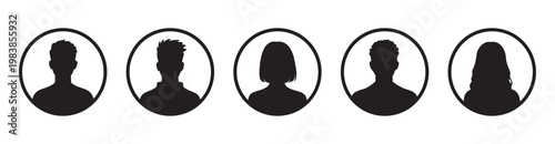 Silhouette profile icons of a man and woman simple vector avatar placeholders isolated on white background