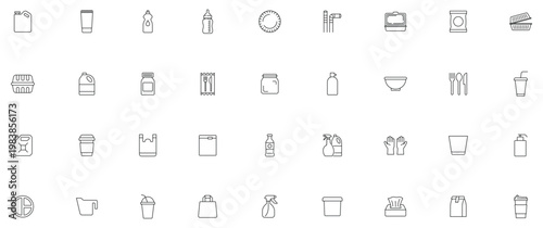Plastic product icon set. Editable line icons.