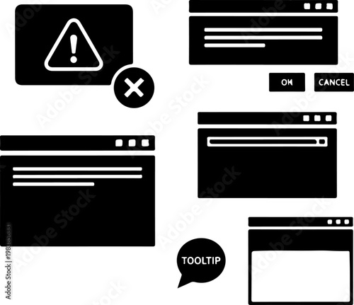 Web, UI, browser, window, dialog box icons, set of 5
