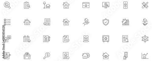 Rental property icon set. Editable line icons.