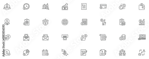 Salary icon set. Editable line icons.