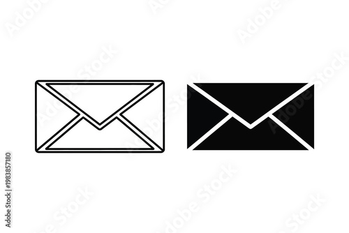 Set of two envelopes, outline and solid fill, for mail communication, vector illustration